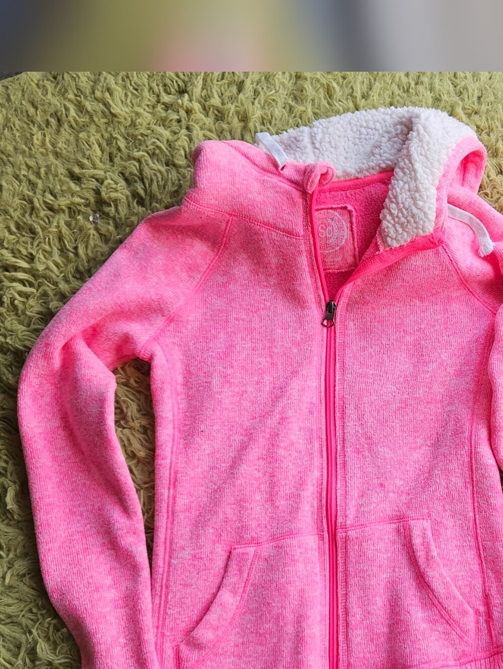 SO Pink Sherpa-Lined Zip-Up Kids Jacket XS Sweater Fabric